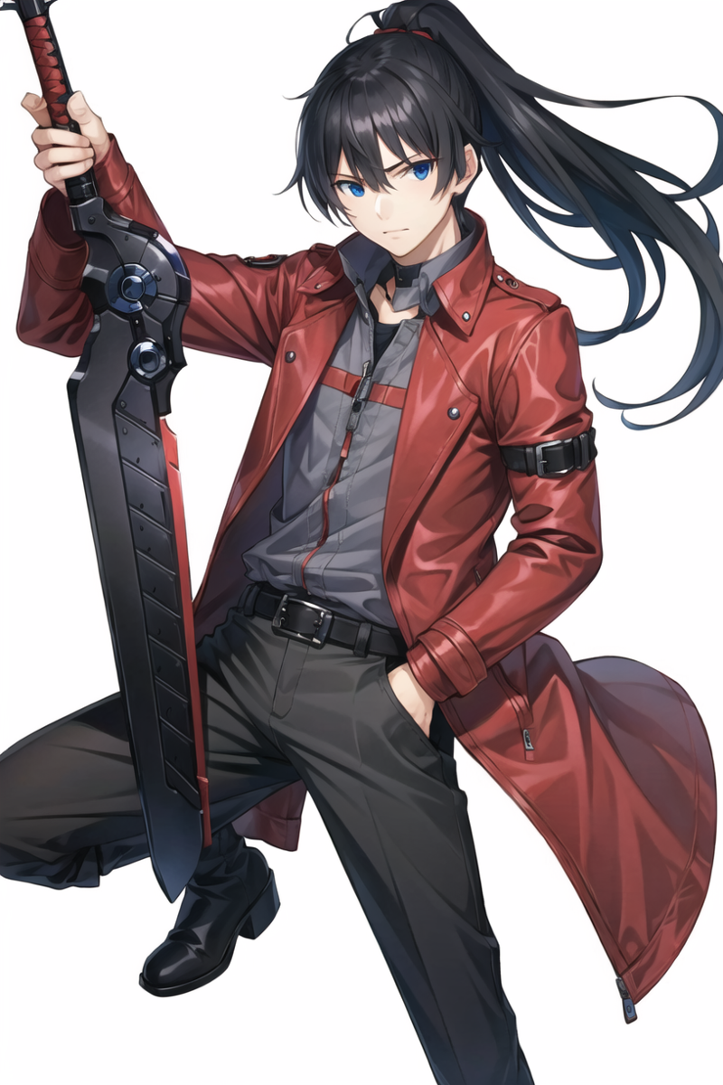 3978520646-1025150124-saitou masatsugu,1boy, armor, belt, black footwear, black hair, black pants, blue eyes, grey shirt, hair tie, jacket, male focus.png